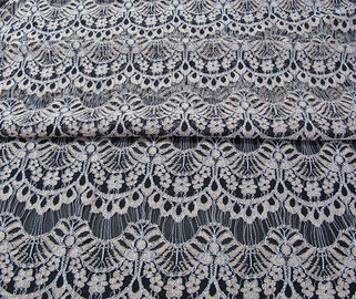 Corded Scalloped Lace Mesh Fabric Black Guipure For Lingerie / Bra CY-DK0038 supplier