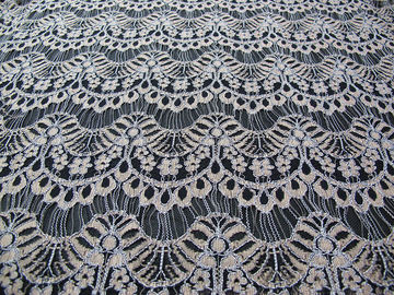 Corded Scalloped Lace Mesh Fabric Black Guipure For Lingerie / Bra CY-DK0038 supplier