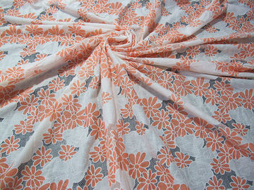 Floral Yellow / Orange Polyester Lace Fabric Cotton Two Tone Burnout Lace supplier