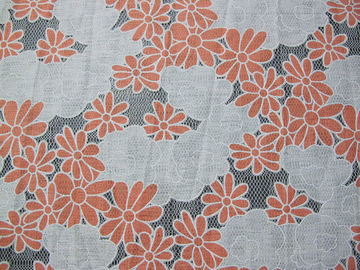 Floral Yellow / Orange Polyester Lace Fabric Cotton Two Tone Burnout Lace supplier