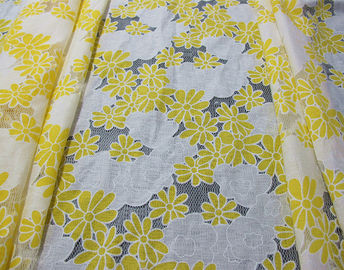 Floral Yellow / Orange Polyester Lace Fabric Cotton Two Tone Burnout Lace supplier