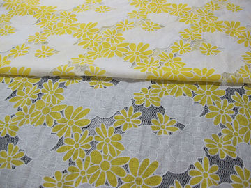 Floral Yellow / Orange Polyester Lace Fabric Cotton Two Tone Burnout Lace supplier