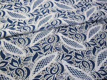 Blue Cotton Polyester Lace Fabric Leaf Mesh with Eco-friendly Dyeing(CY-DK0024) supplier