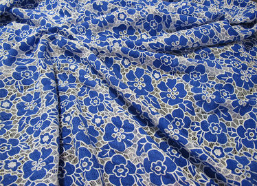 Knitted Cotton Polyester Lace Fabric Blue with Burnout Flower Lace(CY-DK0019) supplier