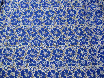 Knitted Cotton Polyester Lace Fabric Blue with Burnout Flower Lace(CY-DK0019) supplier