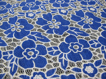 Knitted Cotton Polyester Lace Fabric Blue with Burnout Flower Lace(CY-DK0019) supplier