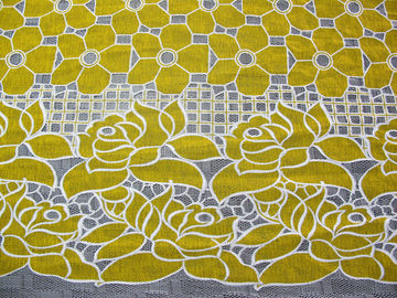 Cotton Yellow Polyester Lace Fabric Floral with Eco-friendly Dyeing(CY-DK0032) supplier