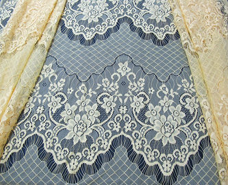 Decorative Eyelash Nylon Lace Fabric Scalloped Yellow Polyamide for Night Dress(CY-DN0005) supplier