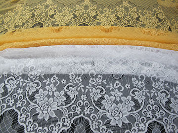 Decorative Eyelash Nylon Lace Fabric Scalloped Yellow Polyamide for Night Dress(CY-DN0005) supplier
