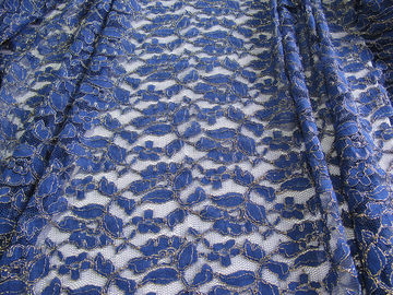 Royal Blue Cotton Nylon Gold Metallic Crochet Lace Fabric By The Yard supplier