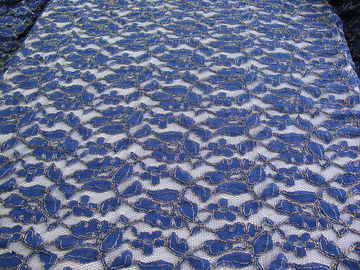 Royal Blue Cotton Nylon Gold Metallic Crochet Lace Fabric By The Yard supplier