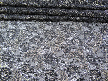 Vintage Metallic Lace Fabric Blue , Nylon Tulle Floral Lace Fabric SYD-0002 supplier