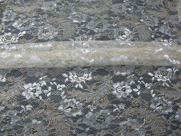 Vintage Metallic Lace Fabric Blue , Nylon Tulle Floral Lace Fabric SYD-0002 supplier