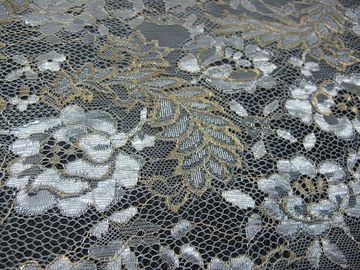 Vintage Metallic Lace Fabric Blue , Nylon Tulle Floral Lace Fabric SYD-0002 supplier
