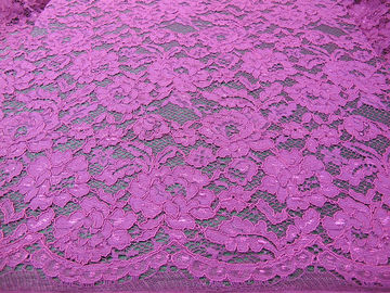 Elegant Purple Crochet Flower Lace Fabric Nylon Rayon Material For Garment supplier