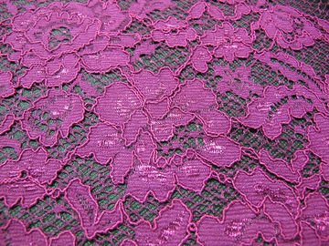 Elegant Purple Crochet Flower Lace Fabric Nylon Rayon Material For Garment supplier