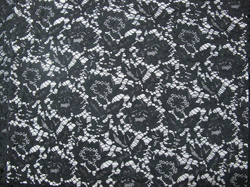 Black Nylon Corded Lace Fabric Floral Knitted Shrink-Resistant supplier