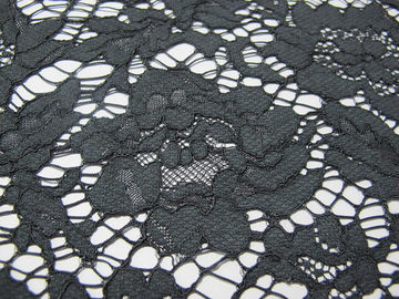 Black Nylon Corded Lace Fabric Floral Knitted Shrink-Resistant supplier