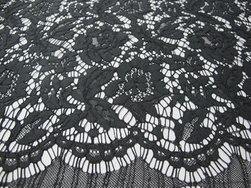 Black Nylon Corded Lace Fabric Floral Knitted Shrink-Resistant supplier