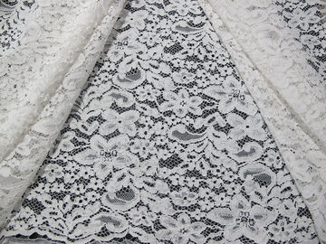 Beautiful White Corded Lace Fabric / Jacquard Lace Fabric By The Yard supplier