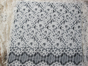 Eyelash Corded Lace Fabric White Floral / Nylon Rayon Heavy Lace Material supplier