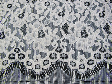 Eyelash Corded Lace Fabric White Floral / Nylon Rayon Heavy Lace Material supplier