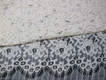 Eyelash Corded Lace Fabric White Floral / Nylon Rayon Heavy Lace Material supplier