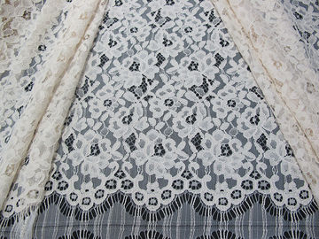 Eyelash Corded Lace Fabric White Floral / Nylon Rayon Heavy Lace Material supplier