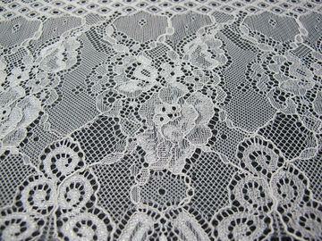 White Floral Nylon Lace Fabric Eyelash Lace Trim For Lady Dress supplier