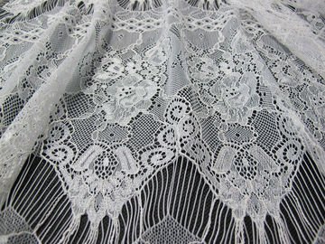 White Floral Nylon Lace Fabric Eyelash Lace Trim For Lady Dress supplier