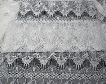 White Floral Nylon Lace Fabric Eyelash Lace Trim For Lady Dress supplier