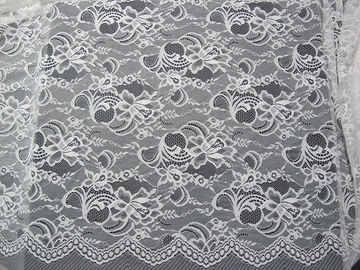 White Nylon Swiss Lace Fabric Floral Knitted With Border Lace and Scallop Edge supplier