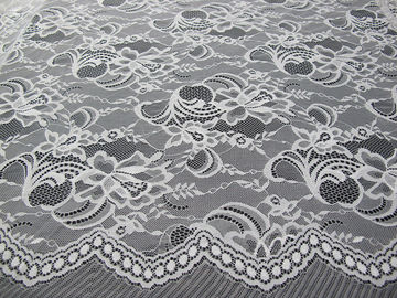 White Nylon Swiss Lace Fabric Floral Knitted With Border Lace and Scallop Edge supplier