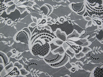 White Nylon Swiss Lace Fabric Floral Knitted With Border Lace and Scallop Edge supplier