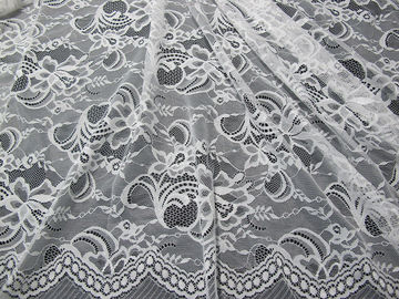 White Nylon Swiss Lace Fabric Floral Knitted With Border Lace and Scallop Edge supplier