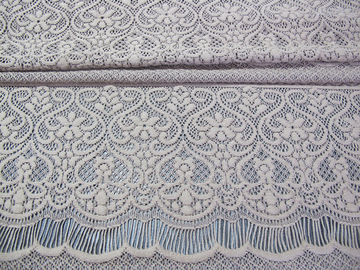 Grey Eyelash Knitted Cotton Nylon Stretchy Lace Fabric Thick Flower For Lady Dress supplier