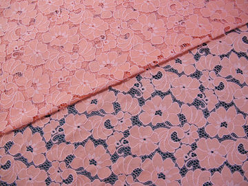 Ladies Dress Cotton Nylon Floral Lace Fabric Pink Elegant Shrink-Resistant  supplier