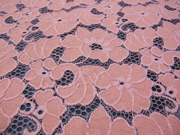 Ladies Dress Cotton Nylon Floral Lace Fabric Pink Elegant Shrink-Resistant  supplier