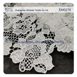 Mesh polyester lace Fabric White Flower  Embroidered Lace material for girls dress supplier