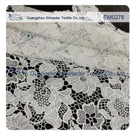 Mesh polyester lace Fabric White Flower  Embroidered Lace material for girls dress supplier