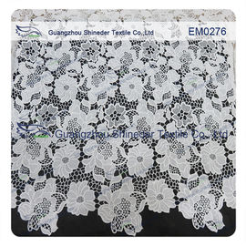 Mesh polyester lace Fabric White Flower  Embroidered Lace material for girls dress supplier