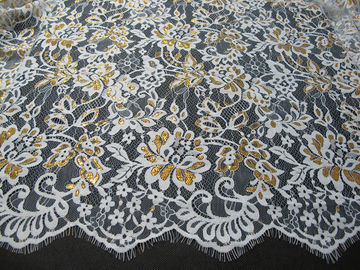 Golden Metallic Nylon Eyelash Lace Trimming For Dresses Fashion 140CM Width supplier