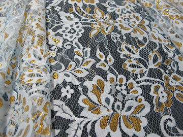 Golden Metallic Nylon Eyelash Lace Trimming For Dresses Fashion 140CM Width supplier