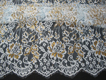 Golden Metallic Nylon Eyelash Lace Trimming For Dresses Fashion 140CM Width supplier
