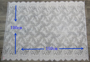 Soft Nylon Cotton Eyelash Lace Trim , Wedding Dress White Lace Fabric supplier