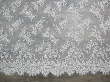 Soft Nylon Cotton Eyelash Lace Trim , Wedding Dress White Lace Fabric supplier