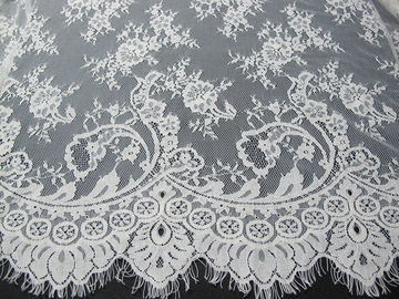 Soft Nylon Cotton Eyelash Lace Trim , Wedding Dress White Lace Fabric supplier