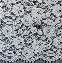 Edge Nylon Viscose Cord Lace Fabric , Black Floral Scalloped Lace Fabric supplier