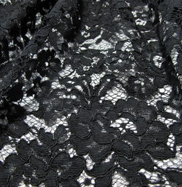 Edge Nylon Viscose Cord Lace Fabric , Black Floral Scalloped Lace Fabric supplier