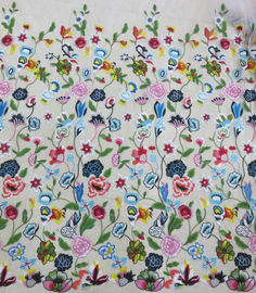 Multi - Color Floral Embroidered Lace Fabric , Crochet Fashion Textiles supplier